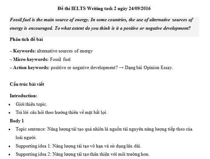 IELTS Writing task 2 - chủ đề chủ đề Alternative sources of energy
