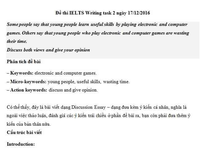 IELTS Writing task 2 - chủ đề chủ đề electronic and computer games