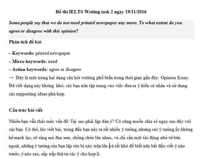 IELTS Writing task 2 - chủ đề chủ đề Printed newspaper