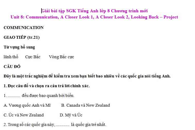 Hướng dẫn GBT Tiếng Anh lớp 8 bài số 8.2