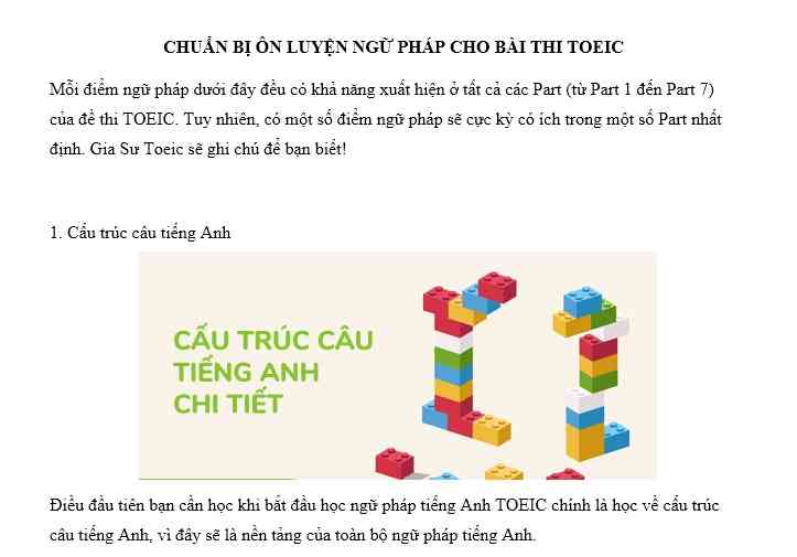 ÔN LUYỆN NGỮ PHÁP CHO BÀI THI TOEIC