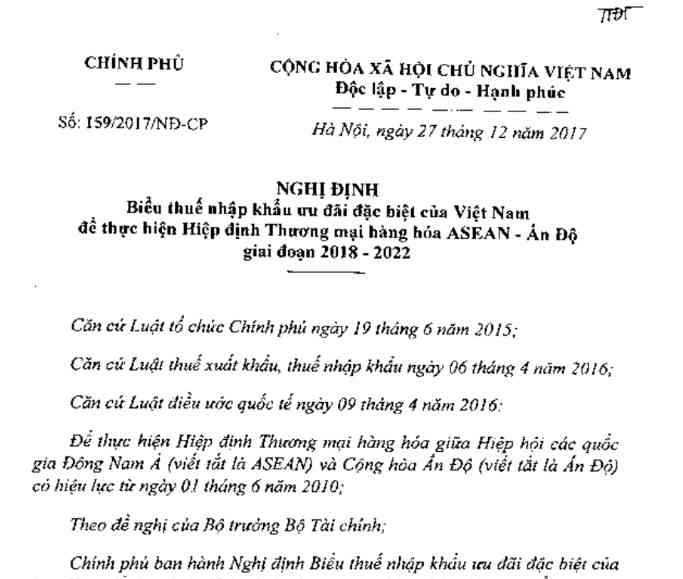 Nghị định 159/2017/NĐ-CP
