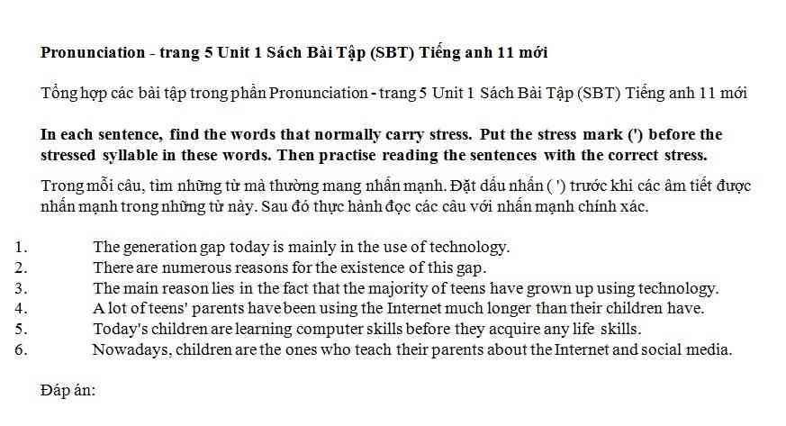 Hướng dẫn GBT trong sách bài tập tiếng Anh lớp 11 bài số 1