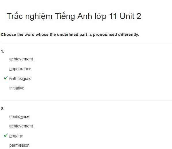 Bài luyện tập tiếng Anh lớp 11 bài số 2.1