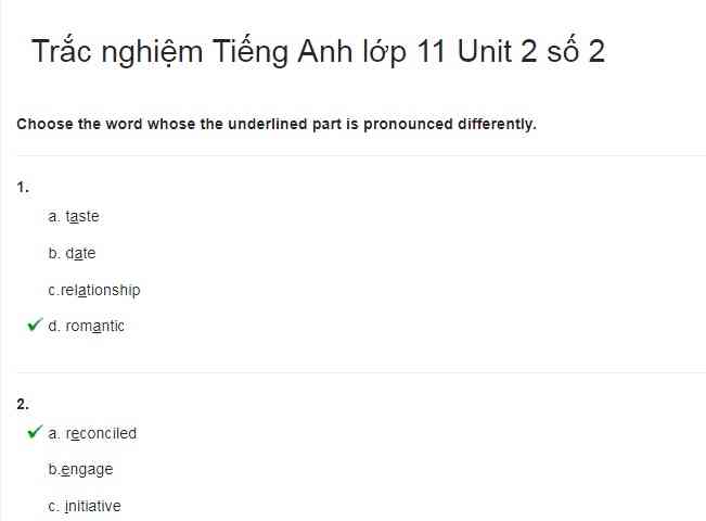 Bài luyện tập tiếng Anh lớp 11 bài số 2.2