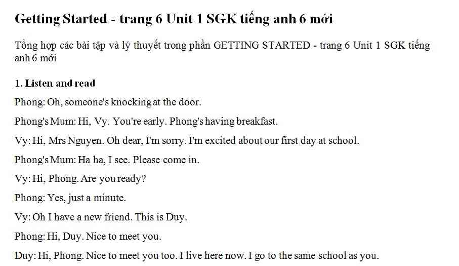 Hướng dẫn GBT tiếng Anh lớp 6 bài số 1
