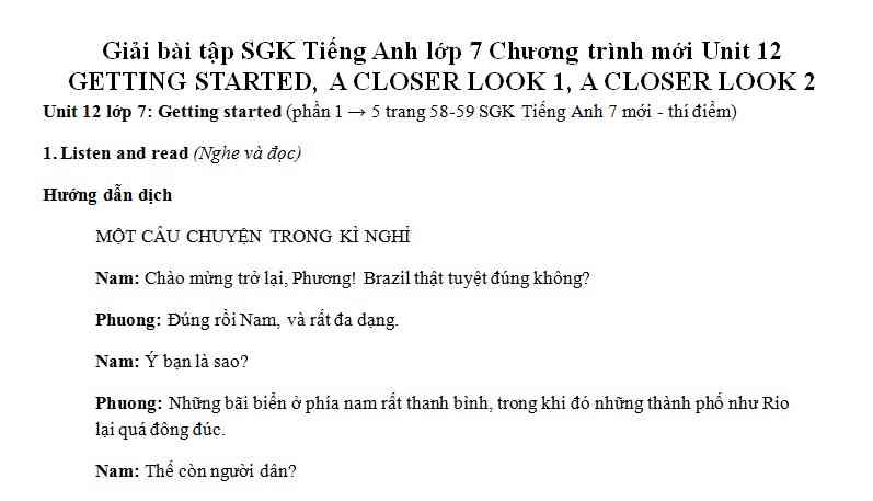 Hướng dẫn GBT tiếng Anh lớp 7 bài số 12.1