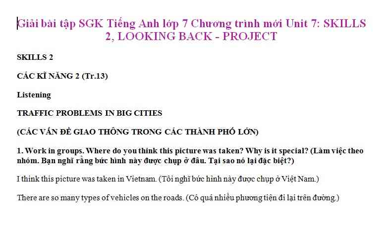 Bài luyện tập cho học sinh môn tiếng Anh lớp 7 bài số 3