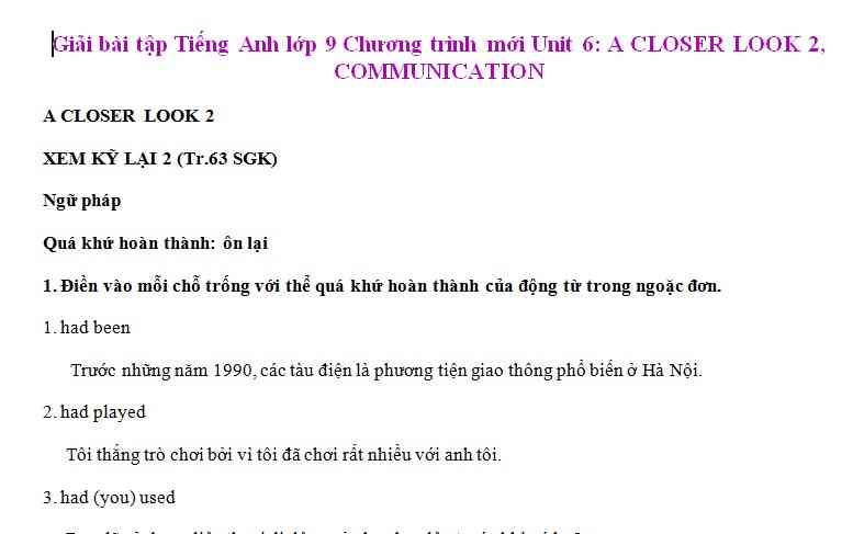 Hướng dẫn GBT Tiếng Anh lớp 9 bài số 6.3 trang 63