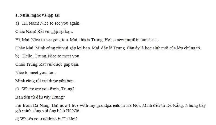 Thực hành môn tiếng Anh lớp 4 bài số 4