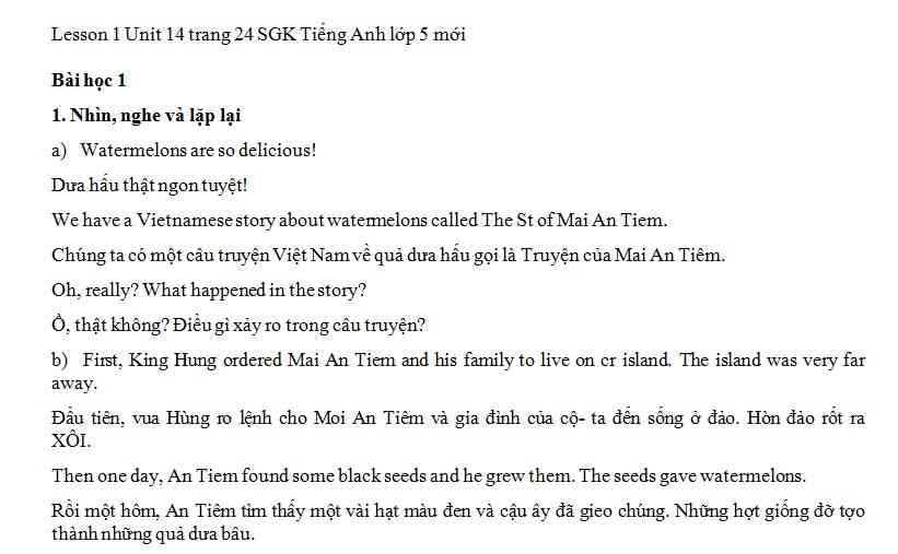 Hướng dẫn GBT tiếng Anh lớp 5 bài số 14